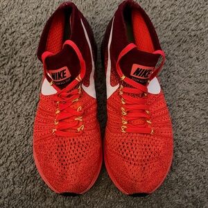 Nike Red and Maroon Flyknit Running Sneakers